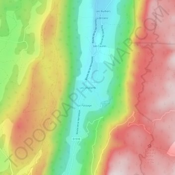 Mapa topográfico Les Chaberts, altitude, relevo