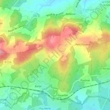 Mapa topográfico Les Combes, altitude, relevo
