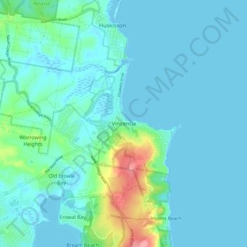 Mapa topográfico Vincentia, altitude, relevo