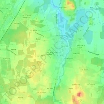 Mapa topográfico Granges Piroux, altitude, relevo