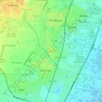 Mapa topográfico Masanasa, altitude, relevo