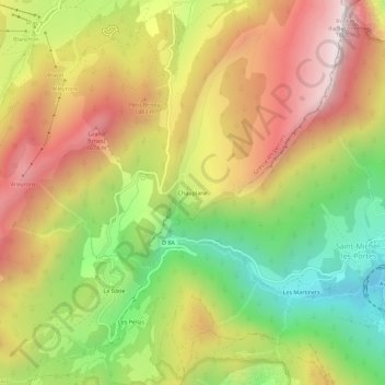 Mapa topográfico Chauplane, altitude, relevo