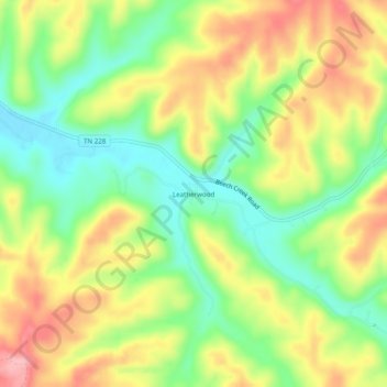 Mapa topográfico Leatherwood, altitude, relevo