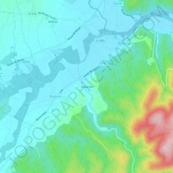 Mapa topográfico Aubarine, altitude, relevo