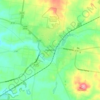 Mapa topográfico Hamilton, altitude, relevo