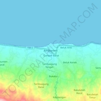 Mapa topográfico Ambunten, altitude, relevo