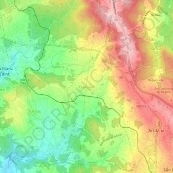 Mapa topográfico Escapães, altitude, relevo