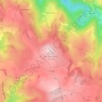 Mapa topográfico Puech de Montabez, altitude, relevo
