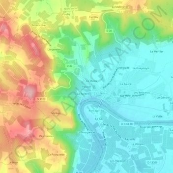 Mapa topográfico Poutier, altitude, relevo