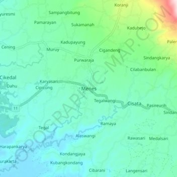 Mapa topográfico Menes, altitude, relevo