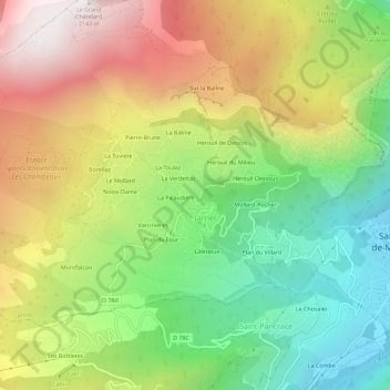 Mapa topográfico Le Cruet, altitude, relevo