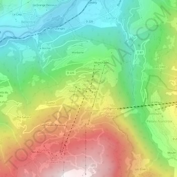 Mapa topográfico Les Coches, altitude, relevo