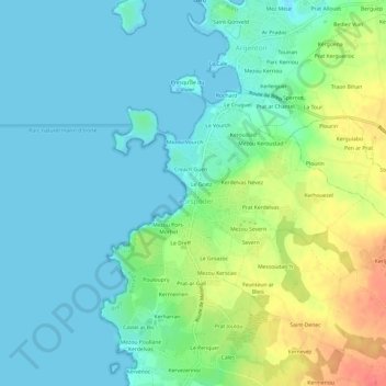 Mapa topográfico Keravel, altitude, relevo