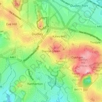 Mapa topográfico Dixons Green, altitude, relevo