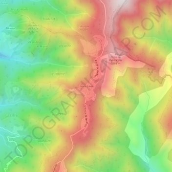 Mapa topográfico Peïra-Cava, altitude, relevo
