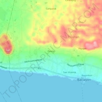 Mapa topográfico Pisong, altitude, relevo