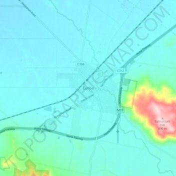 Mapa topográfico Euroa, altitude, relevo