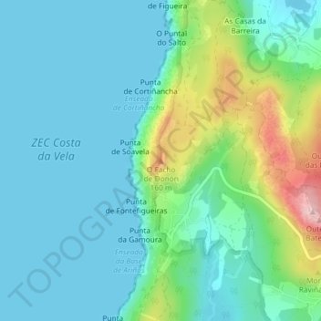 Mapa topográfico O Facho de Donón, altitude, relevo