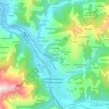 Mapa topográfico El Castrillón, altitude, relevo