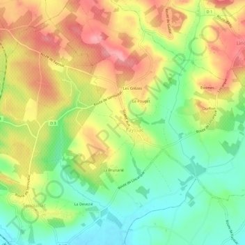 Mapa topográfico Le Colombier, altitude, relevo