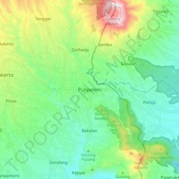Mapa topográfico Puhpelem, altitude, relevo
