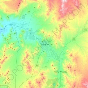 Mapa topográfico Copiapó, altitude, relevo