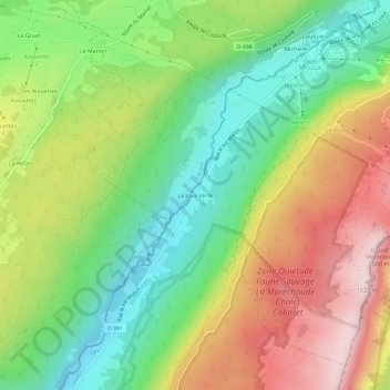 Mapa topográfico La Joux Verte, altitude, relevo