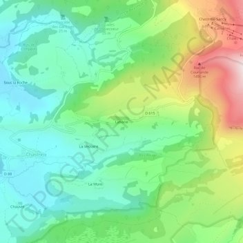 Mapa topográfico Laborie, altitude, relevo