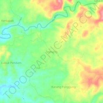 Mapa topográfico Temiang, altitude, relevo