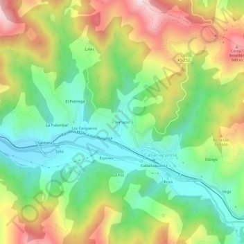 Mapa topográfico Serrapio, altitude, relevo