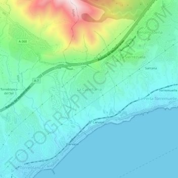 Mapa topográfico La Capellanía, altitude, relevo