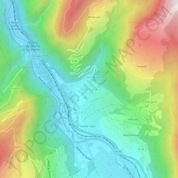 Mapa topográfico Petit-Cœur, altitude, relevo