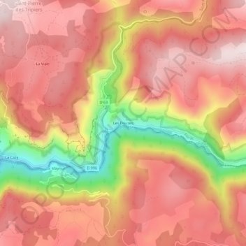 Mapa topográfico Les Douzes, altitude, relevo
