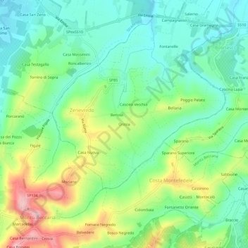 Mapa topográfico Orzola, altitude, relevo