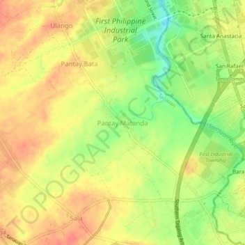 Mapa topográfico Pantay Matanda, altitude, relevo