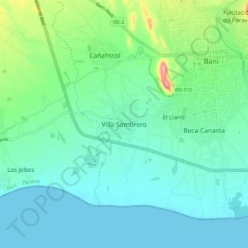 Mapa topográfico Villa Sombrero, altitude, relevo