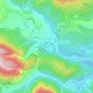 Mapa topográfico Priuso, altitude, relevo