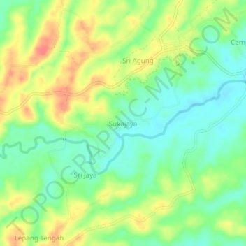 Mapa topográfico Sukajaya, altitude, relevo