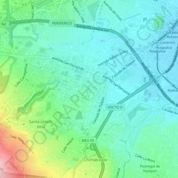Mapa topográfico Tlalpan, altitude, relevo