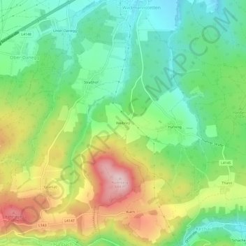 Mapa topográfico Weibnitz, altitude, relevo