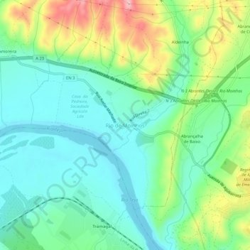 Mapa topográfico Rio de Moinhos, altitude, relevo