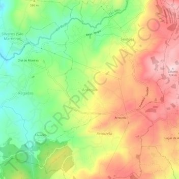 Mapa topográfico Ardegão, altitude, relevo