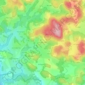 Mapa topográfico Le Grand Chiroux, altitude, relevo