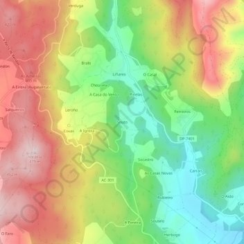 Mapa topográfico Souto, altitude, relevo