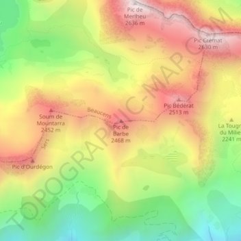 Mapa topográfico Pic de Barbe, altitude, relevo
