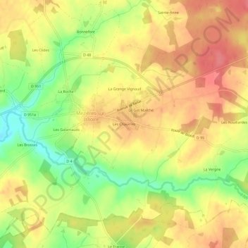 Mapa topográfico Les Chaumes, altitude, relevo