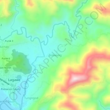 Mapa topográfico Boliwong, altitude, relevo