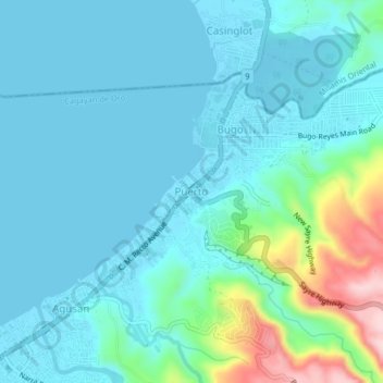 Mapa topográfico Puerto, altitude, relevo