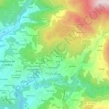 Mapa topográfico Soutelo, altitude, relevo