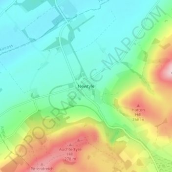 Mapa topográfico Newtyle, altitude, relevo